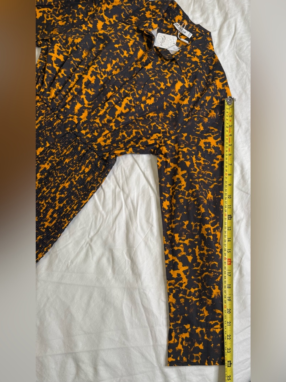 Free People x Third Form Blur Out Shirred Shirt Dress NWT Orange Abstract US 8 - Picture 12 of 12